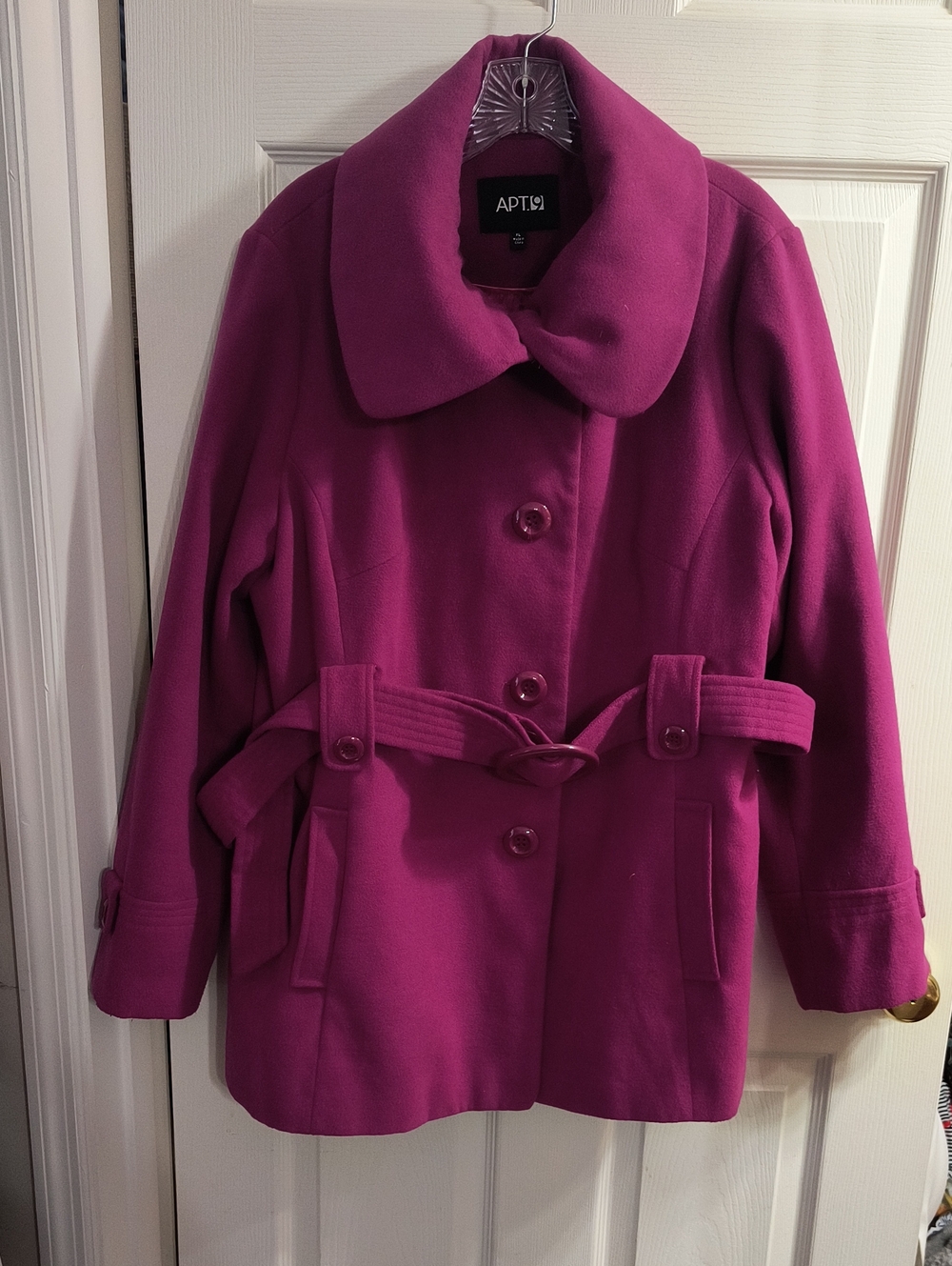 Apt. 9 Women's Fuchsia Belted Pea Coat